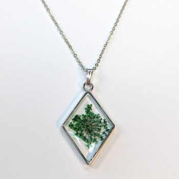 Diamond Real Dried Green Flower Resin Necklace - Image 5