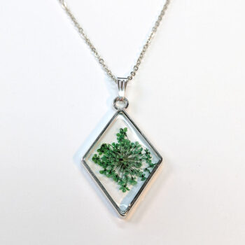 Diamond Real Dried Green Flower Resin Necklace - Image 4