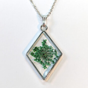 Diamond Real Dried Green Flower Resin Necklace - Image 3