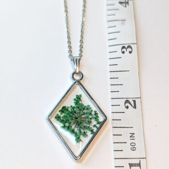 Diamond Real Dried Green Flower Resin Necklace - Image 2