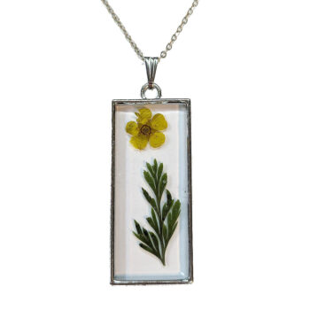 Long Rectangle Real Dried Yellow Flower Furn Leaf Resin Necklace