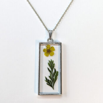 Long Rectangle Real Dried Yellow Flower Furn Leaf Resin Necklace - Image 3