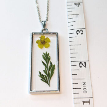 Long Rectangle Real Dried Yellow Flower Furn Leaf Resin Necklace - Image 2