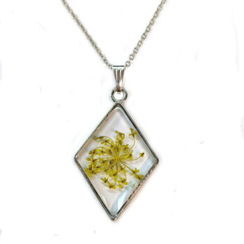 Diamond Real Dried Yellow Flower Resin Necklace