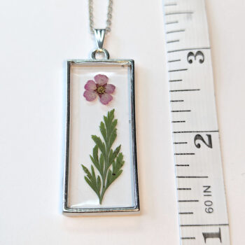 Long Rectangle Real Dried Pink Flower Furn Leaf Resin Necklace - Image 2