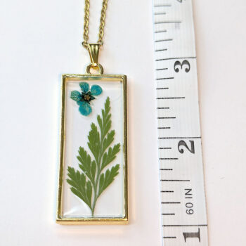 Long Rectangle Real Dried Blue Flower Furn Leaf Resin Necklace - Image 2