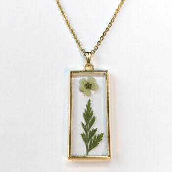 Long Rectangle Real Dried White Flower Furn Leaf Resin Necklace - Image 3