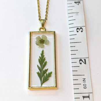 Long Rectangle Real Dried White Flower Furn Leaf Resin Necklace - Image 2