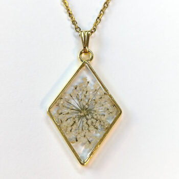 Diamond Real Dried White Flower Resin Necklace - Image 3