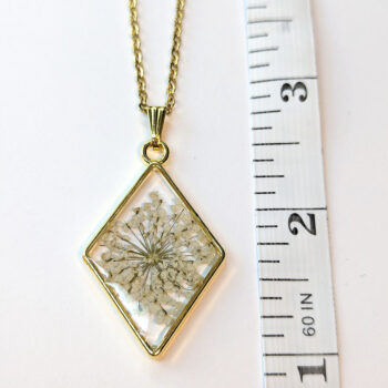 Diamond Real Dried White Flower Resin Necklace - Image 2