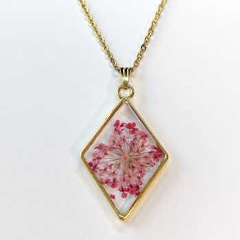 Diamond Real Dried Red Flower Resin Necklace