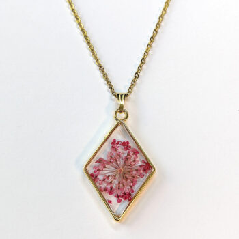 Diamond Real Dried Red Flower Resin Necklace - Image 3