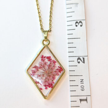 Diamond Real Dried Red Flower Resin Necklace - Image 2