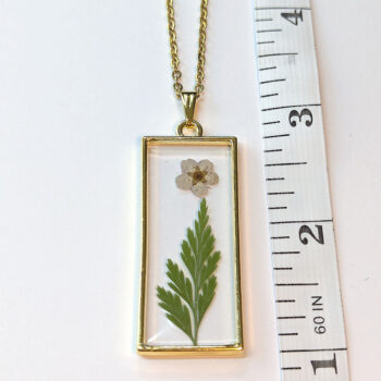 Long Rectangle Real Dried Cream Flower Furn Leaf Resin Necklace - Image 2