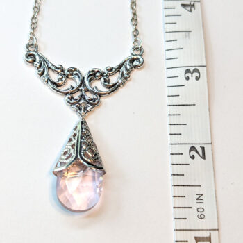 Antique Silver Pink Teardrop Crystal Drop Vintage Style Necklace - Image 2