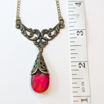 Antique Bronze Red Teardrop Crystal Drop Vintage Style Necklace - Image 2