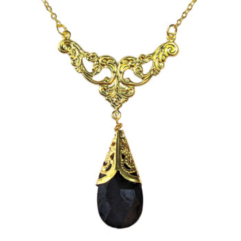 Gold Black Teardrop Crystal Drop Vintage Style Necklace