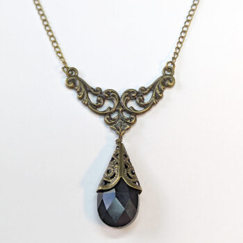 Antique Bronze Black Teardrop Crystal Drop Vintage Style Necklace - Image 4