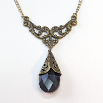 Antique Bronze Black Teardrop Crystal Drop Vintage Style Necklace - Image 3