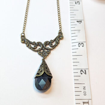 Antique Bronze Black Teardrop Crystal Drop Vintage Style Necklace - Image 2