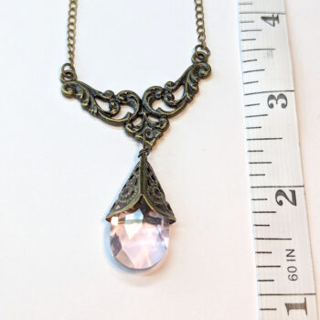 Antique Bronze Pink Teardrop Crystal Drop Vintage Style Necklace - Image 2