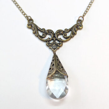 Antique Bronze Clear Teardrop Crystal Drop Vintage Style Necklace - Image 3