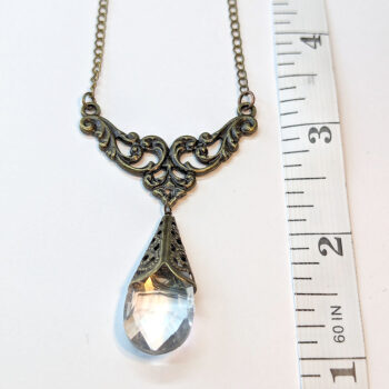 Antique Bronze Clear Teardrop Crystal Drop Vintage Style Necklace - Image 2