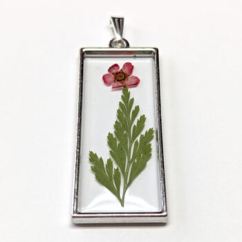 Rectangle Real Dried Green Furn Red Flower Resin Pendant