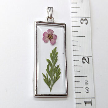 Rectangle Real Dried Green Furn Pink Flower Resin Pendant - Image 3