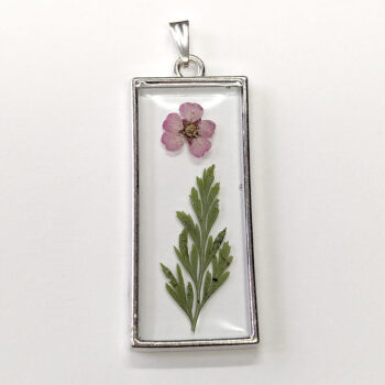 Rectangle Real Dried Green Furn Pink Flower Resin Pendant - Image 2