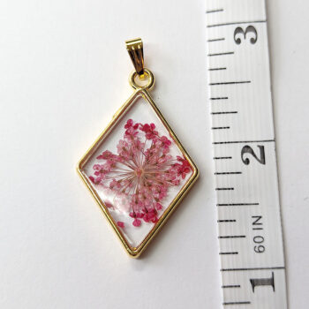 Diamond Red Real Dried Flowers Resin Pendant - Image 2