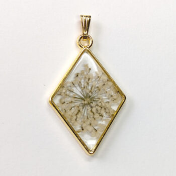 Diamond White Real Dried Flowers Resin Pendant