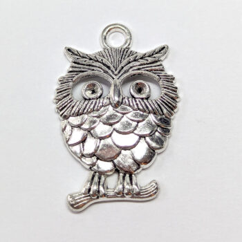 Cute Medium Antique Silver Owl Bird Hollow Eyes