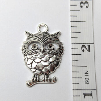 Cute Medium Antique Silver Owl Bird Hollow Eyes - Image 2