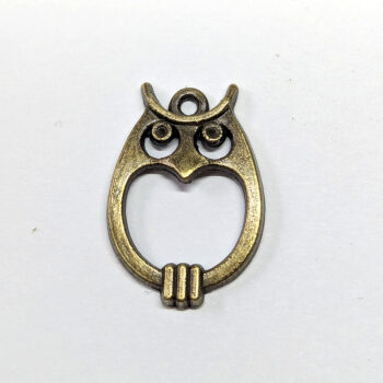 Small Hollow Oval Owl Charm Antique Bronze