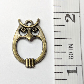 Small Hollow Oval Owl Charm Antique Bronze - Image 2