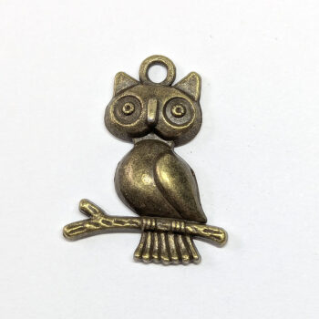 Big Eyes Owl on a Branch Charm Antique Bronze