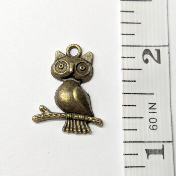 Big Eyes Owl on a Branch Charm Antique Bronze - Image 2