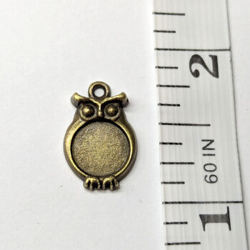 Small Bronze Owl Charm Cabochon Antique Bronze - Image 2