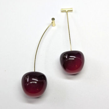 Red Cherry Cherries Resin Earrings Gold - Image 3