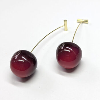 Red Cherry Cherries Resin Earrings Gold