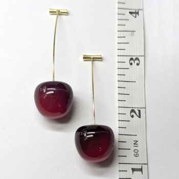 Red Cherry Cherries Resin Earrings Gold - Image 2