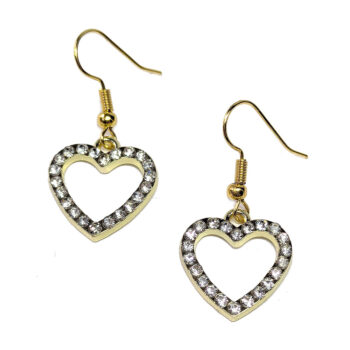 Gold Hollow Heart with Rhinestones Earrings