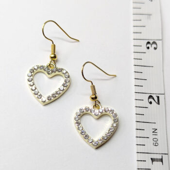 Gold Hollow Heart with Rhinestones Earrings - Image 3