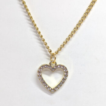 Gold Hollow Heart Rhinestones Necklace - Image 3