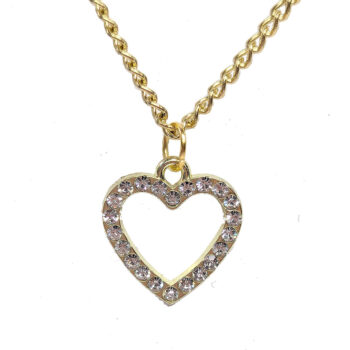 Gold Hollow Heart Rhinestones Necklace