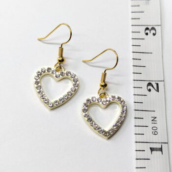 Gold Hollow Heart with Rhinestones Earrings - Image 2