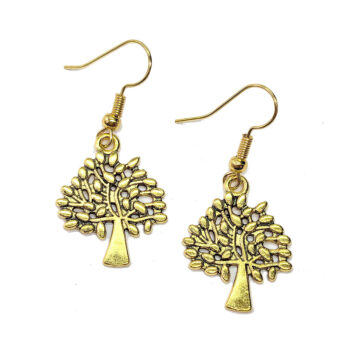 Antique Gold Small Tree With Leaf Leaves Earrings