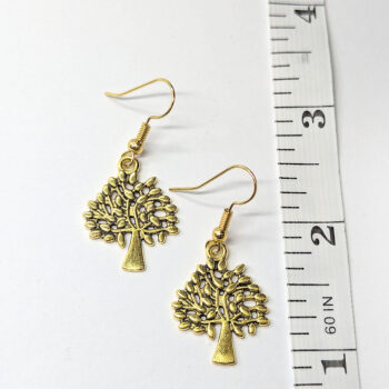 Antique Gold Small Tree With Leaf Leaves Earrings - Image 2