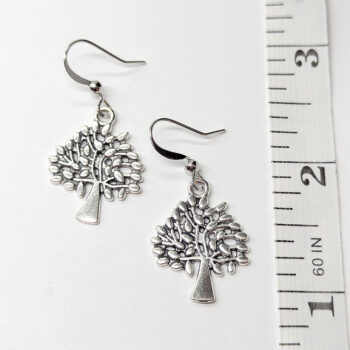 Antique Silver Small Tree With Leaf Leaves Earrings - Image 2